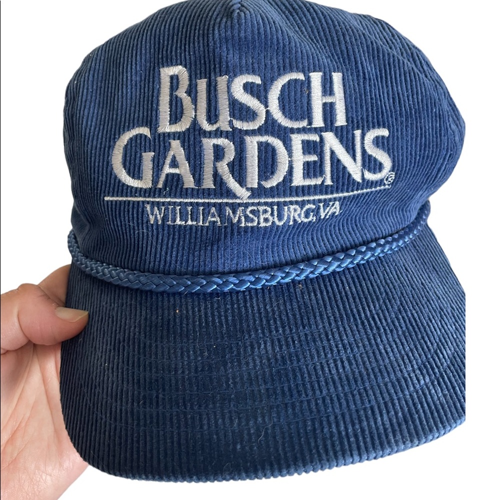 Vintage 90s Busch Gardens Williamsburg Virginia Blue Corduroy Rope Hat